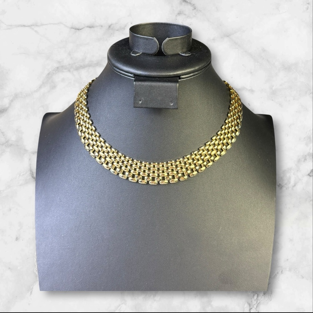 222. Vintage‎ Gold Tone Collar Necklace Retro Era Original